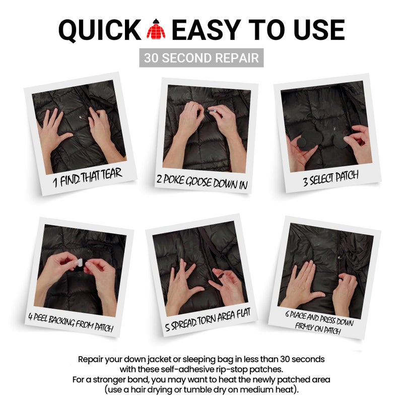 DJR Self-Adhesive Waterproof Repair Patch Kit - 30-Second Fix for Down Jackets, Tents, Sleeping Bags, Backpacks, Outdoor and Camping Gear - Pre-Cut Nylon Ripstop Patches, Multiple Colors - Dark Gray - Image 4